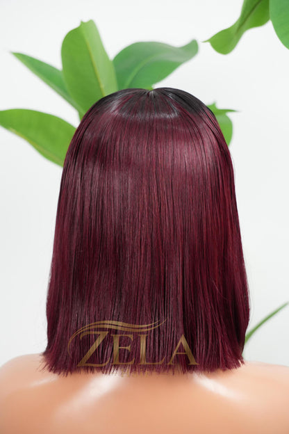 Short burgundy bob lace wig 99J color natural hairline 5x5 closure