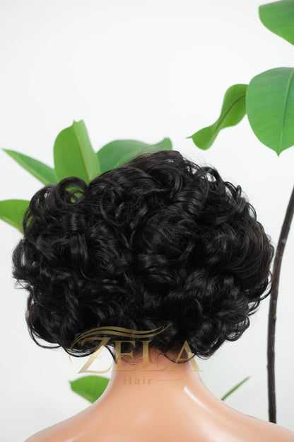 ZL004: 5x5 Lace Bouncy Curly Wig - 1B | Short Glam Look