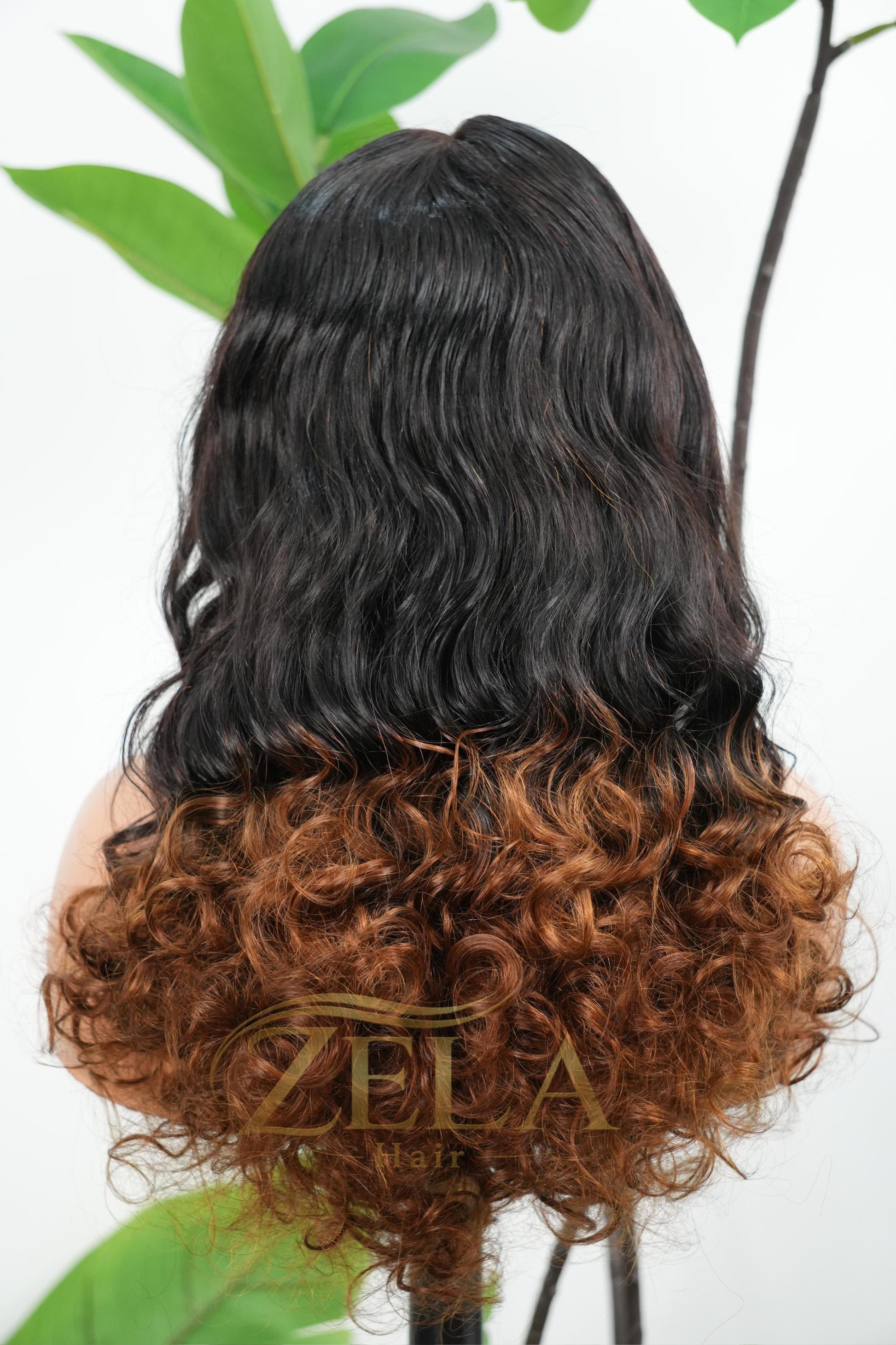 Luxury long curly lace wig 1B/4 blend soft voluminous curls