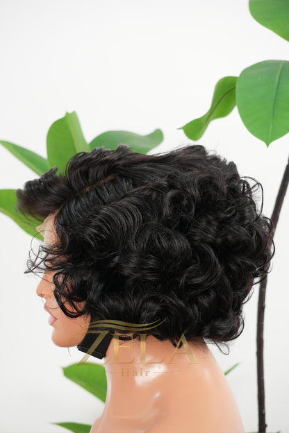 ZL004: 5x5 Lace Bouncy Curly Wig - 1B | Short Glam Look