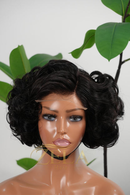 ZL004: 5x5 Lace Bouncy Curly Wig - 1B | Short Glam Look