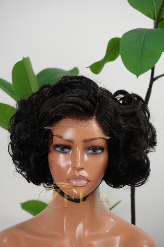ZL004: 5x5 Lace Bouncy Curly Wig - 1B | Short Glam Look