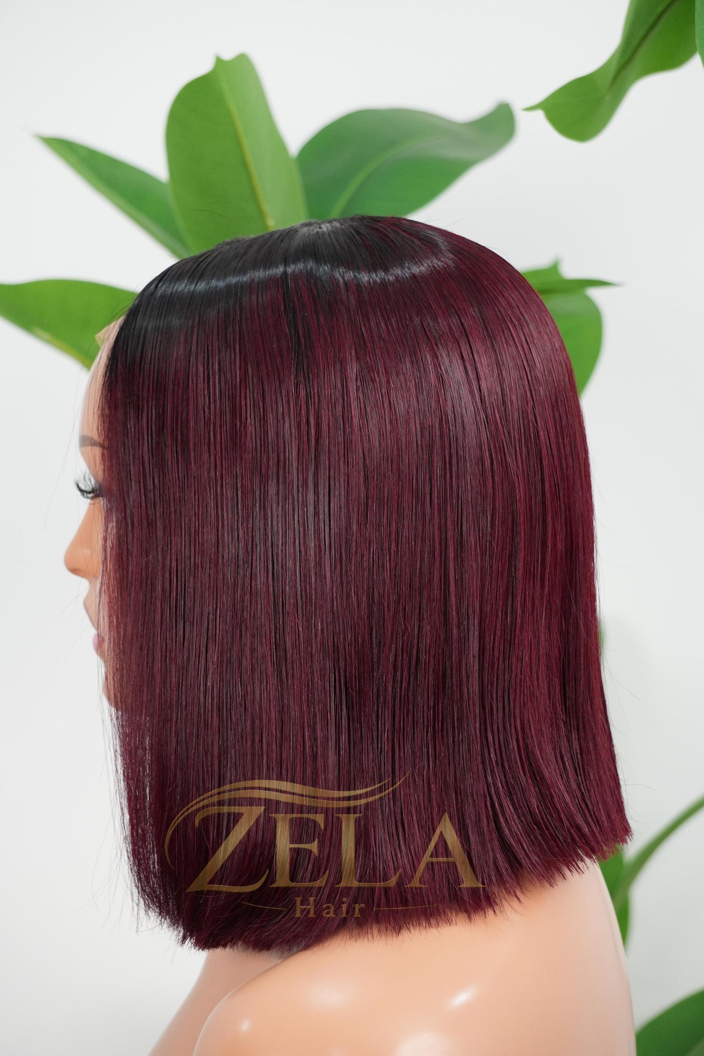 Zela Hair 10 inch 99J burgundy bob wig silky straight human hair