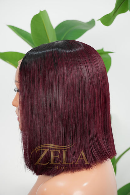 Zela Hair 10 inch 99J burgundy bob wig silky straight human hair