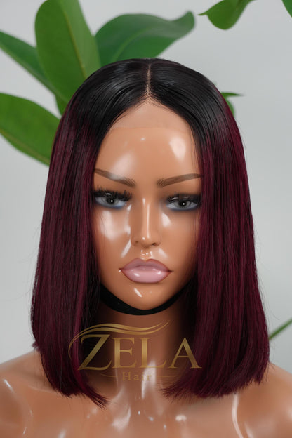 Straight 99J burgundy bob wig 10 inch 5x5 lace closure human hair