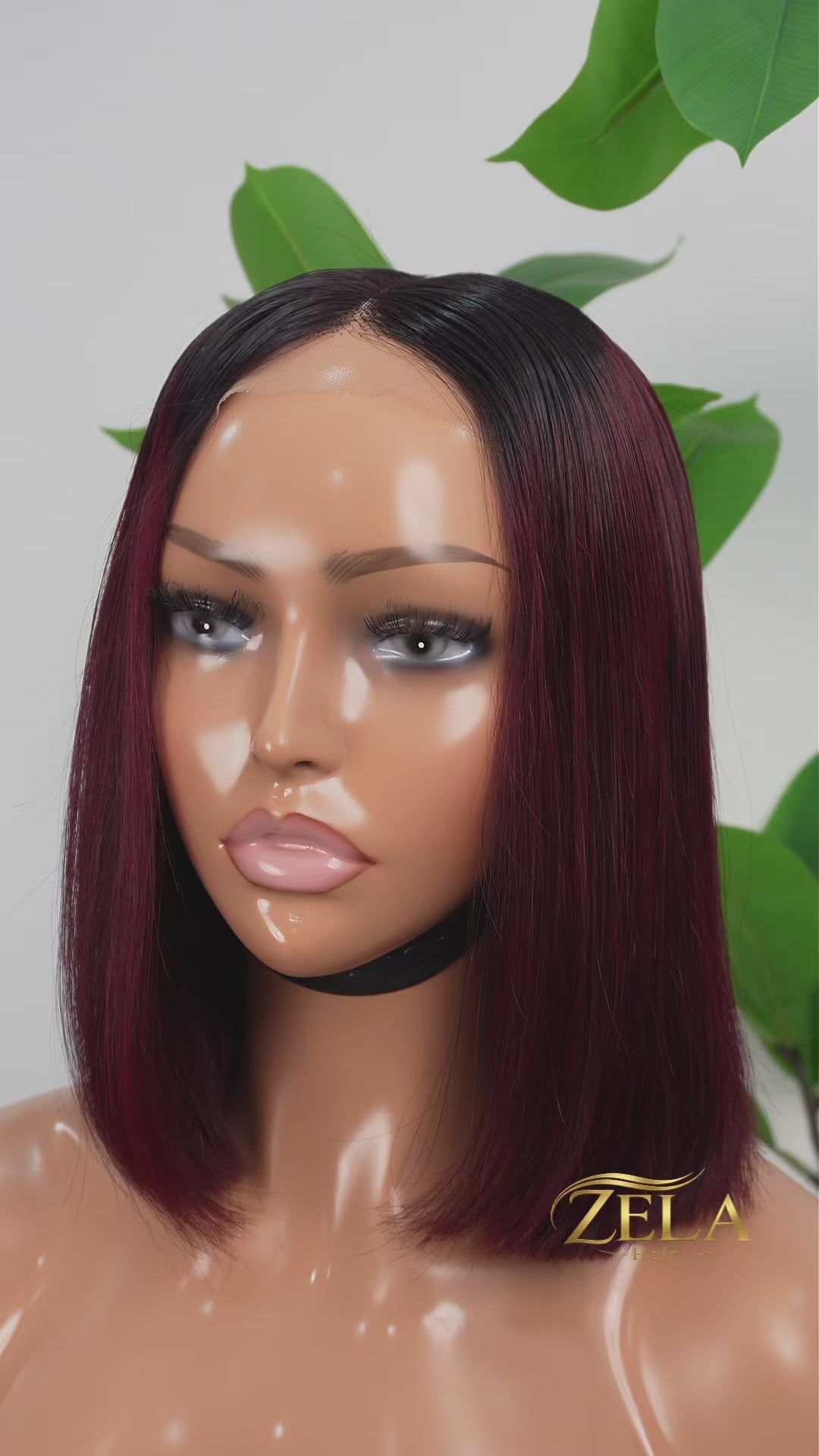 Glueless 5x5 lace closure bob wig deep burgundy 10 inch human hair