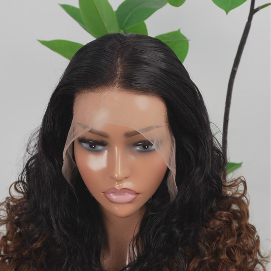 Dimensional black and brown blend curly wig 20 inch 13*4 lace frontal